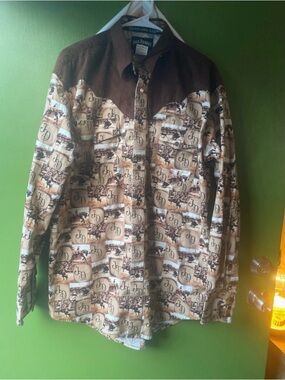 Jack Daniels Brown and Cream Western Print Shirt